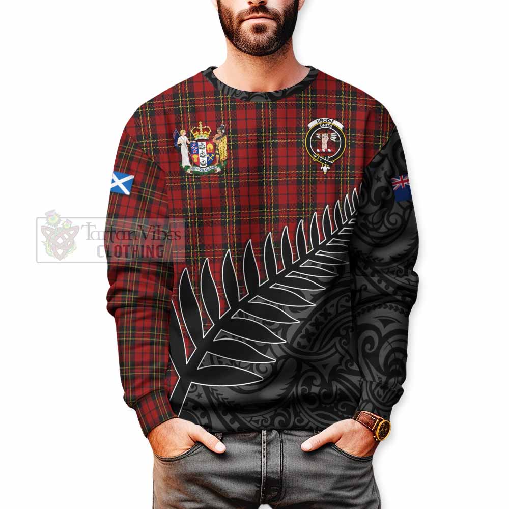 Tartan Vibes Clothing Brodie Crest Tartan Sweatshirt with New Zealand Silver Fern Half Style