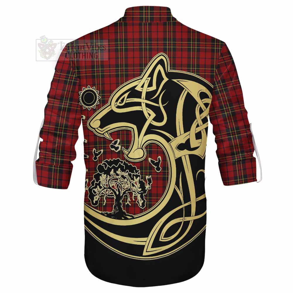 Tartan Vibes Clothing Brodie Tartan Ghillie Kilt Shirt with Family Crest Celtic Wolf Style