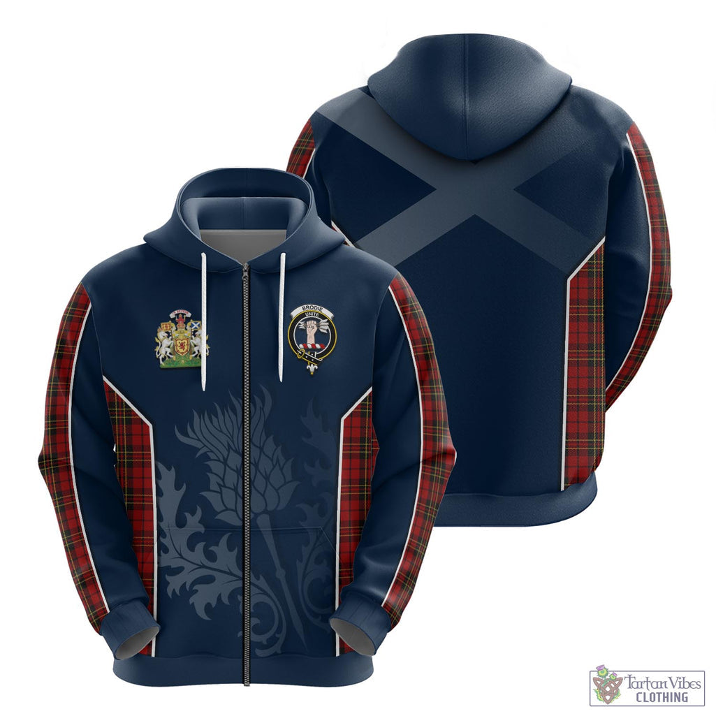 Tartan Vibes Clothing Brodie Tartan Hoodie with Family Crest and Scottish Thistle Vibes Sport Style