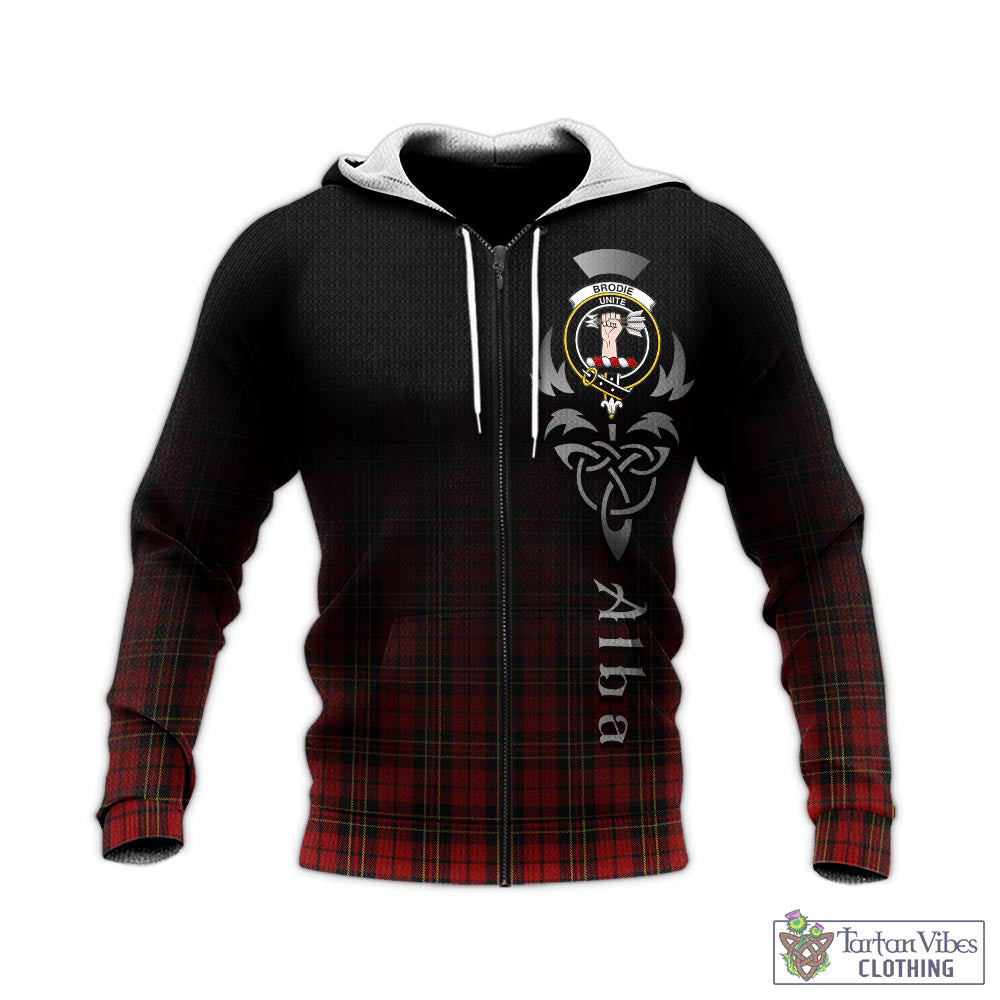 Tartan Vibes Clothing Brodie Tartan Knitted Hoodie Featuring Alba Gu Brath Family Crest Celtic Inspired