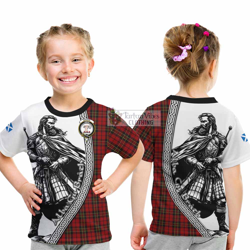 Brodie Tartan Clan Crest Kid T-Shirt with Highlander Warrior Celtic Style