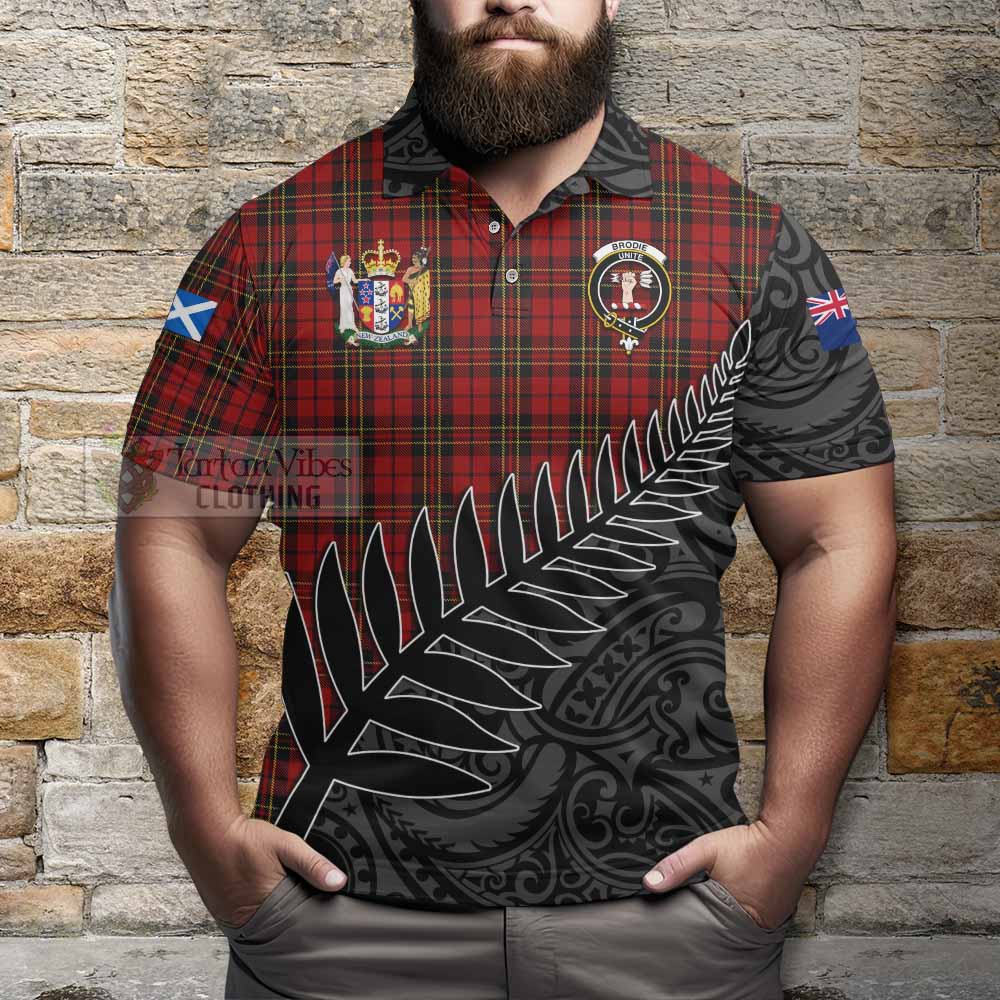 Tartan Vibes Clothing Brodie Crest Tartan Polo Shirt with New Zealand Silver Fern Half Style