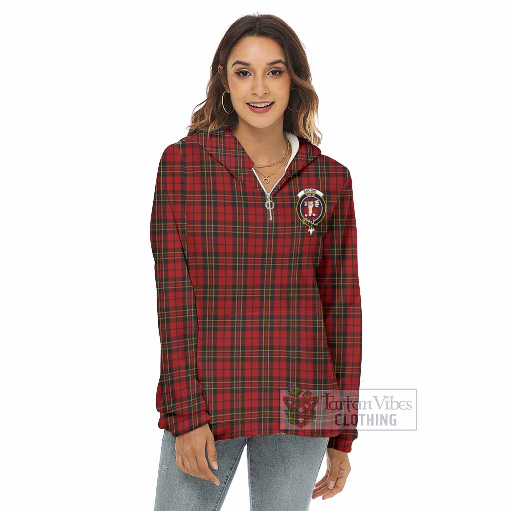 Tartan Vibes Clothing Brodie Tartan Crest Women's Borg  Half Zip Fleece Hoodie