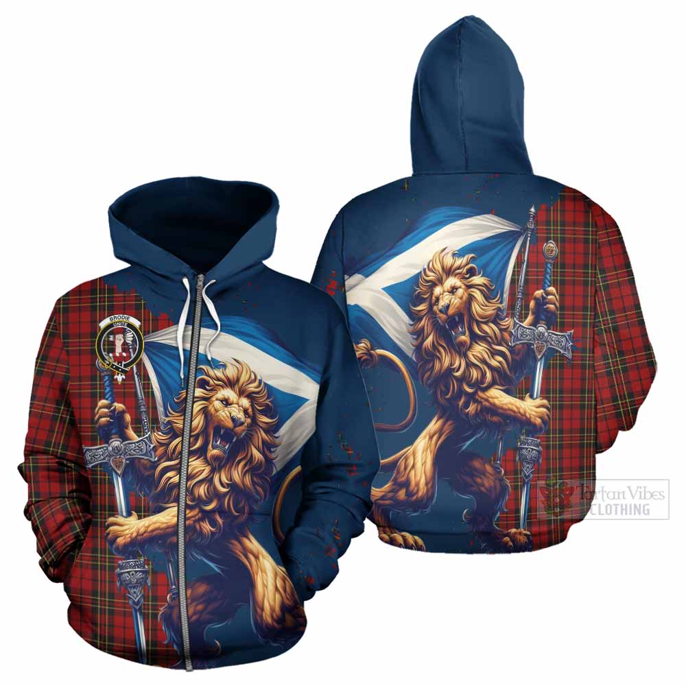 Tartan Vibes Clothing Brodie Tartan Family Crest Hoodie with Scottish Majestic Lion