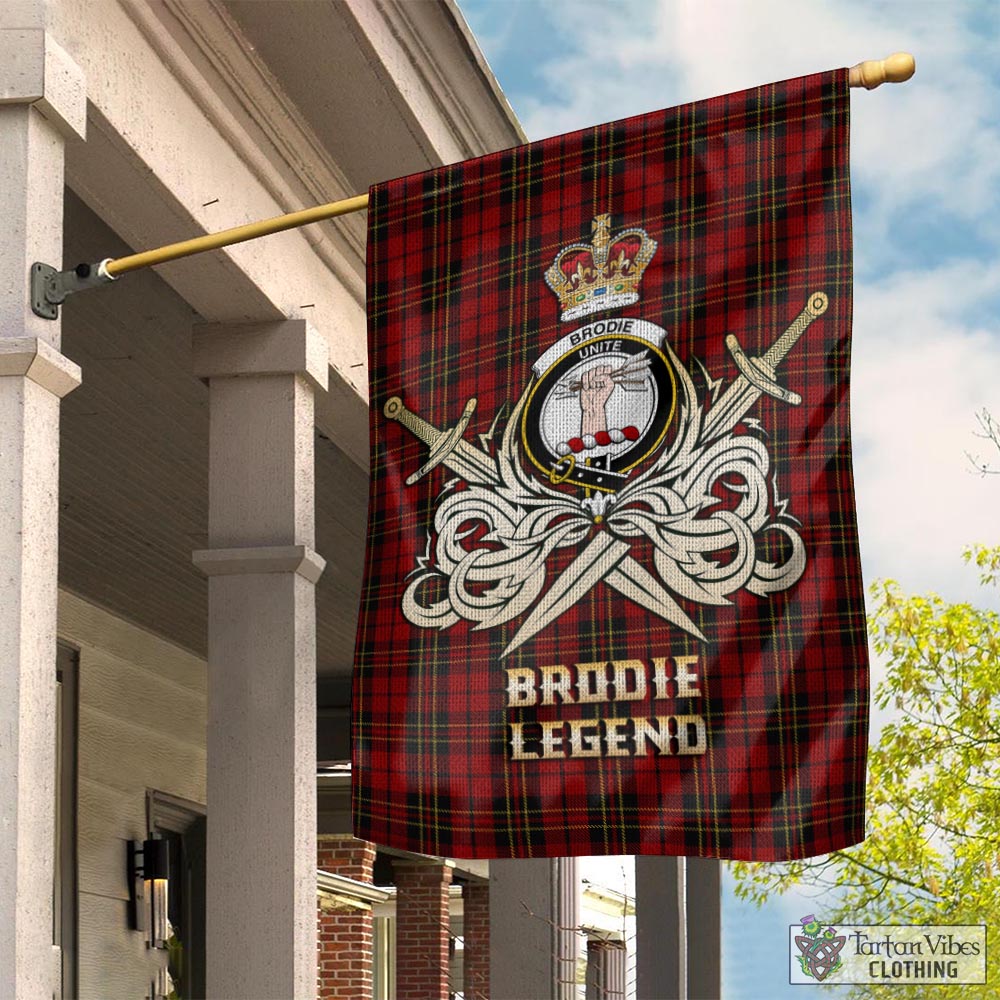 Tartan Vibes Clothing Brodie Tartan Flag with Clan Crest and the Golden Sword of Courageous Legacy