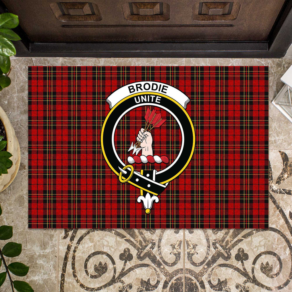 Brodie Tartan Door Mat with Family Crest - Tartanvibesclothing