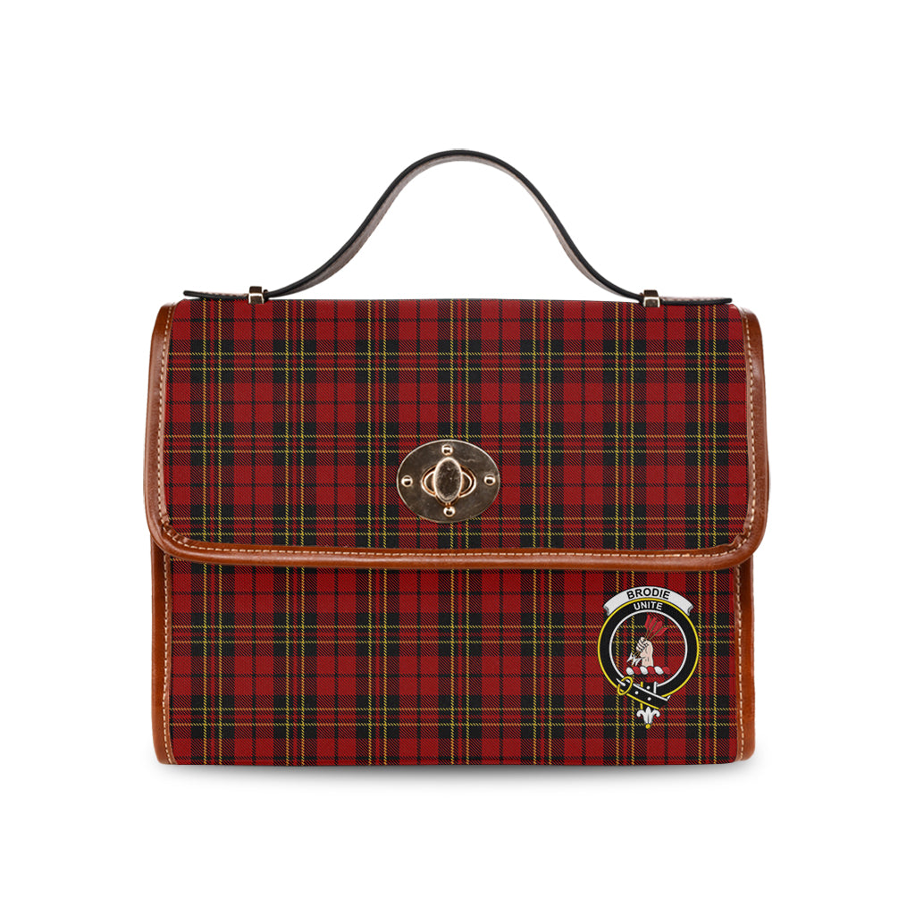 Brodie Tartan Leather Strap Waterproof Canvas Bag with Family Crest - Tartanvibesclothing