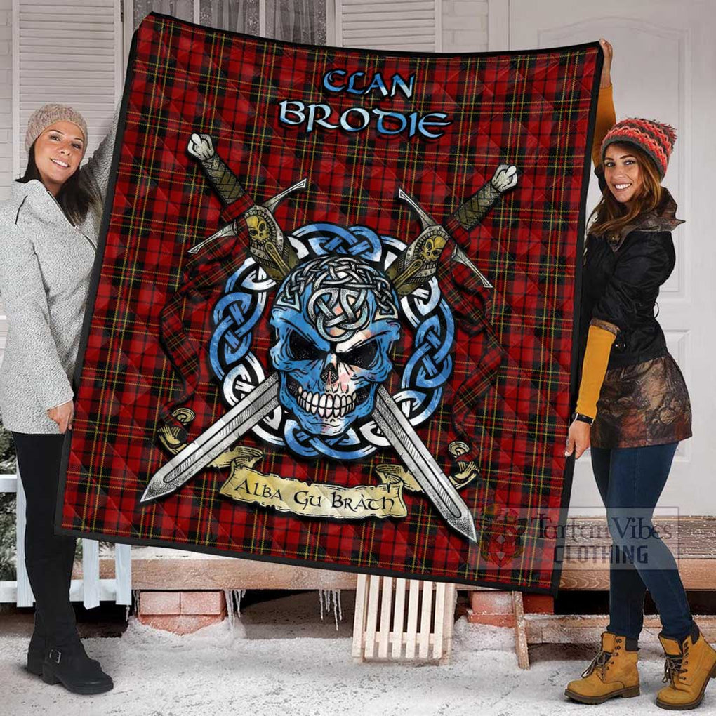 Tartan Vibes Clothing Brodie Tartan Quilt with Celtic Skull Alba Gu Brath Style