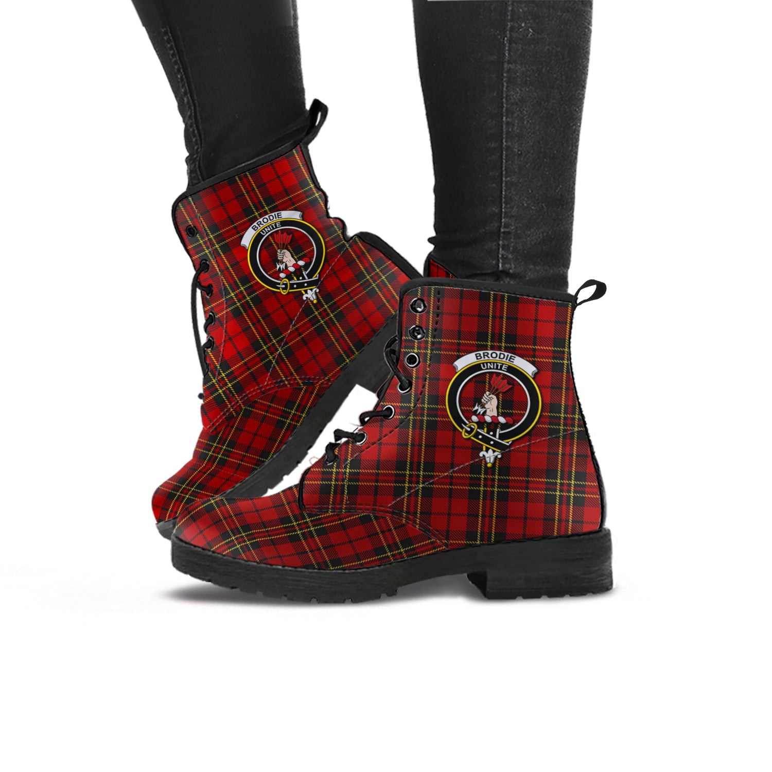 Brodie Tartan Leather Boots with Family Crest - Tartanvibesclothing