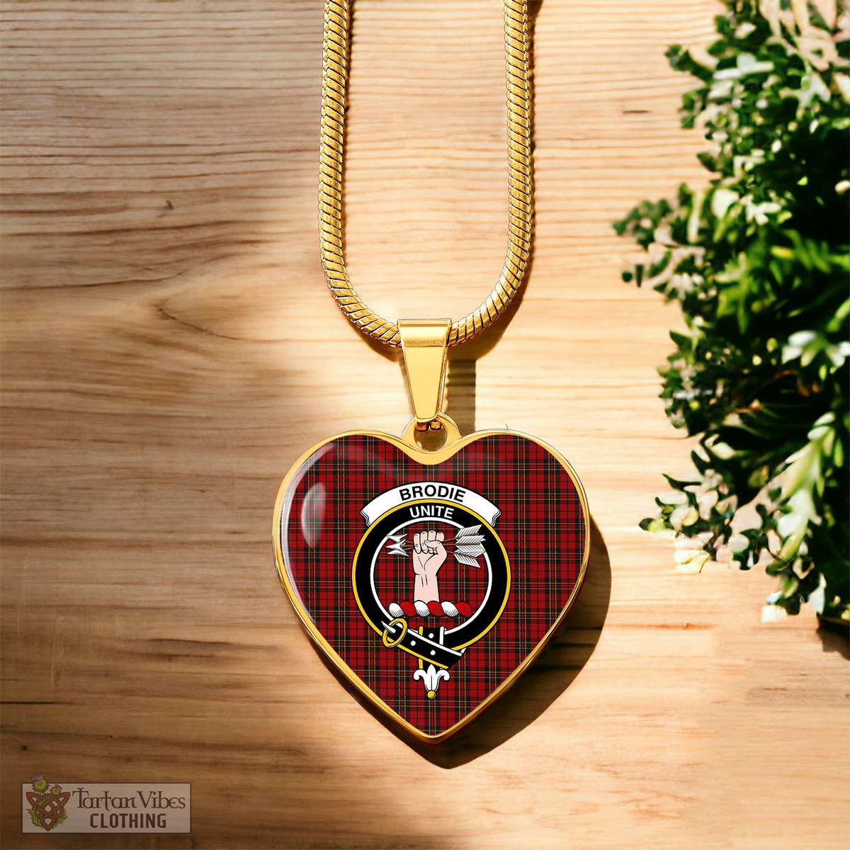 Brodie Tartan Heart Necklace with Family Crest Luxury Necklace (Gold) No - Tartan Vibes Clothing