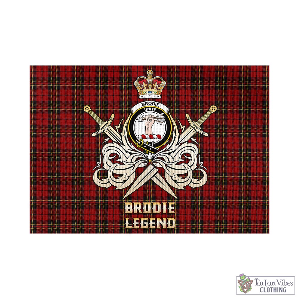 Tartan Vibes Clothing Brodie Tartan Flag with Clan Crest and the Golden Sword of Courageous Legacy