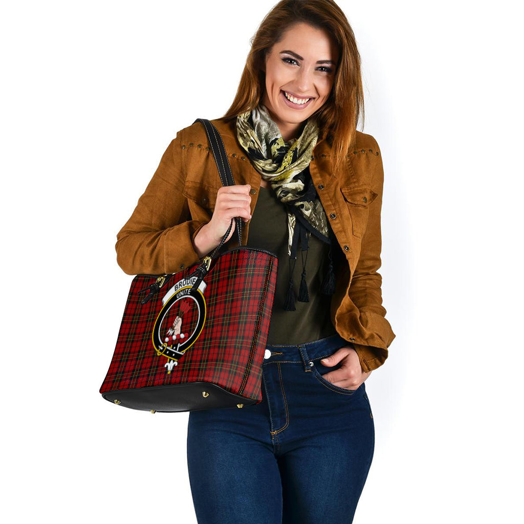 Brodie Tartan Leather Tote Bag with Family Crest - Tartanvibesclothing