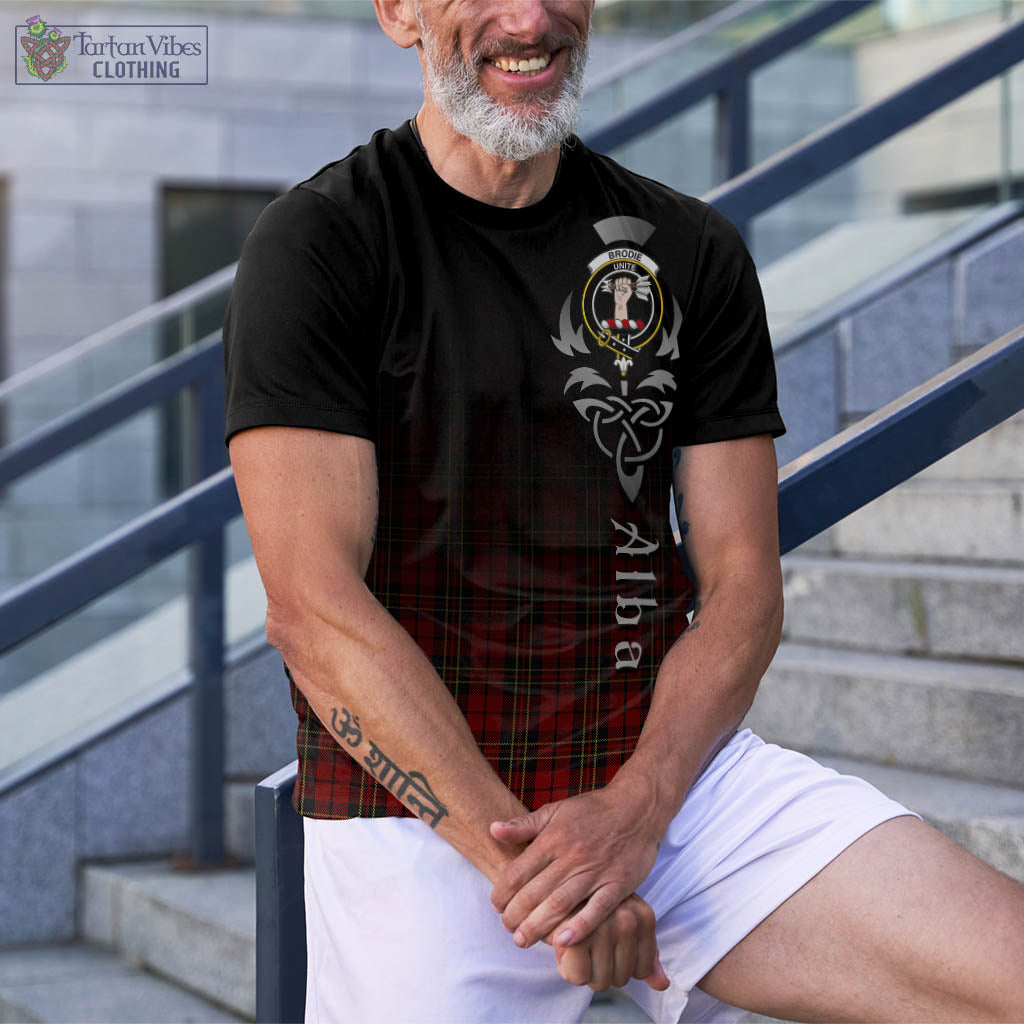 Tartan Vibes Clothing Brodie Tartan T-Shirt Featuring Alba Gu Brath Family Crest Celtic Inspired