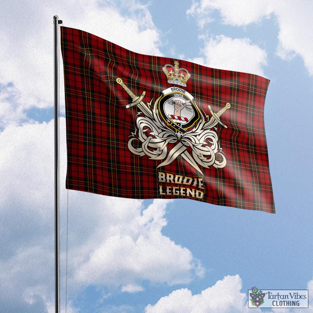 Tartan Vibes Clothing Brodie Tartan Flag with Clan Crest and the Golden Sword of Courageous Legacy