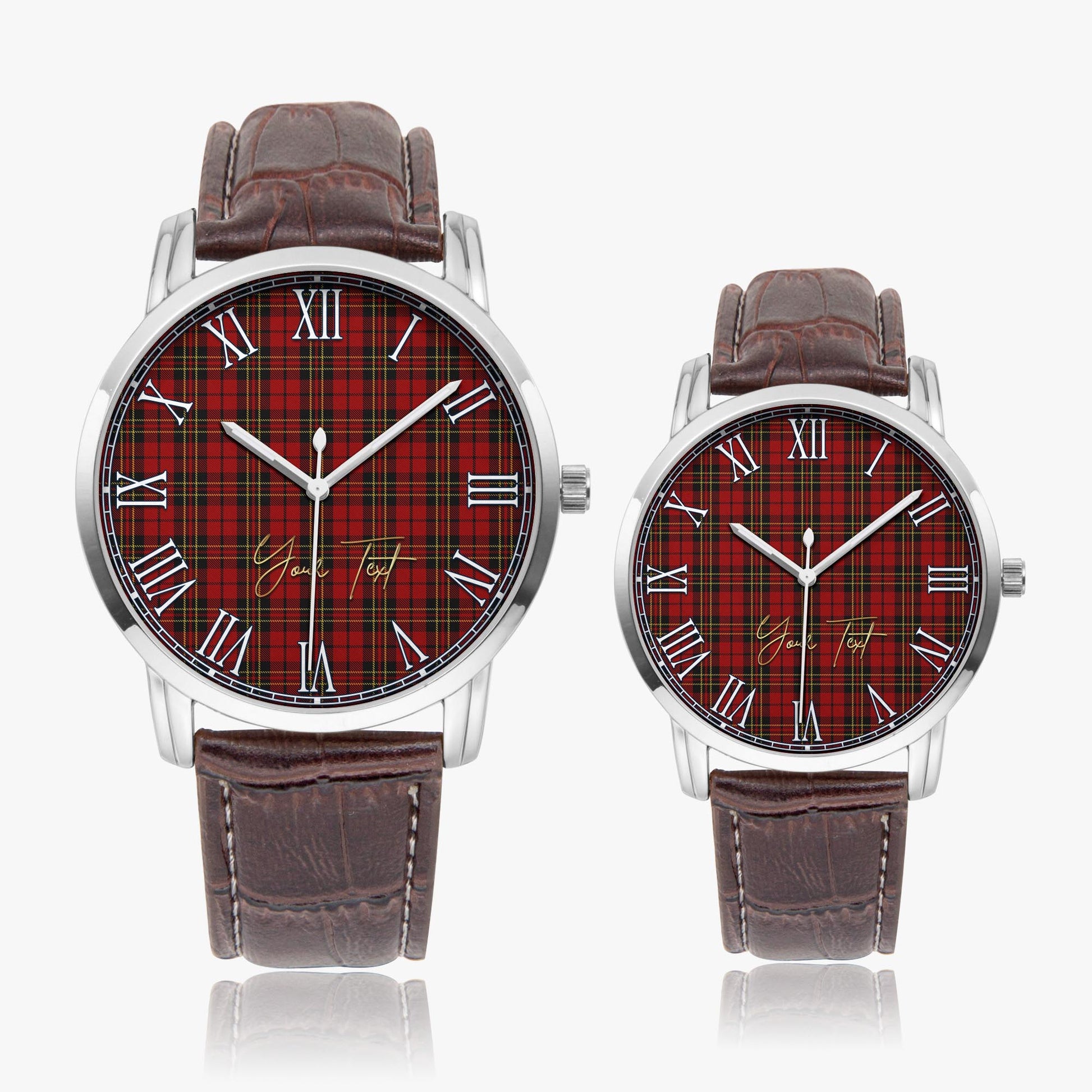 Brodie Tartan Personalized Your Text Leather Trap Quartz Watch Wide Type Silver Case With Brown Leather Strap - Tartanvibesclothing