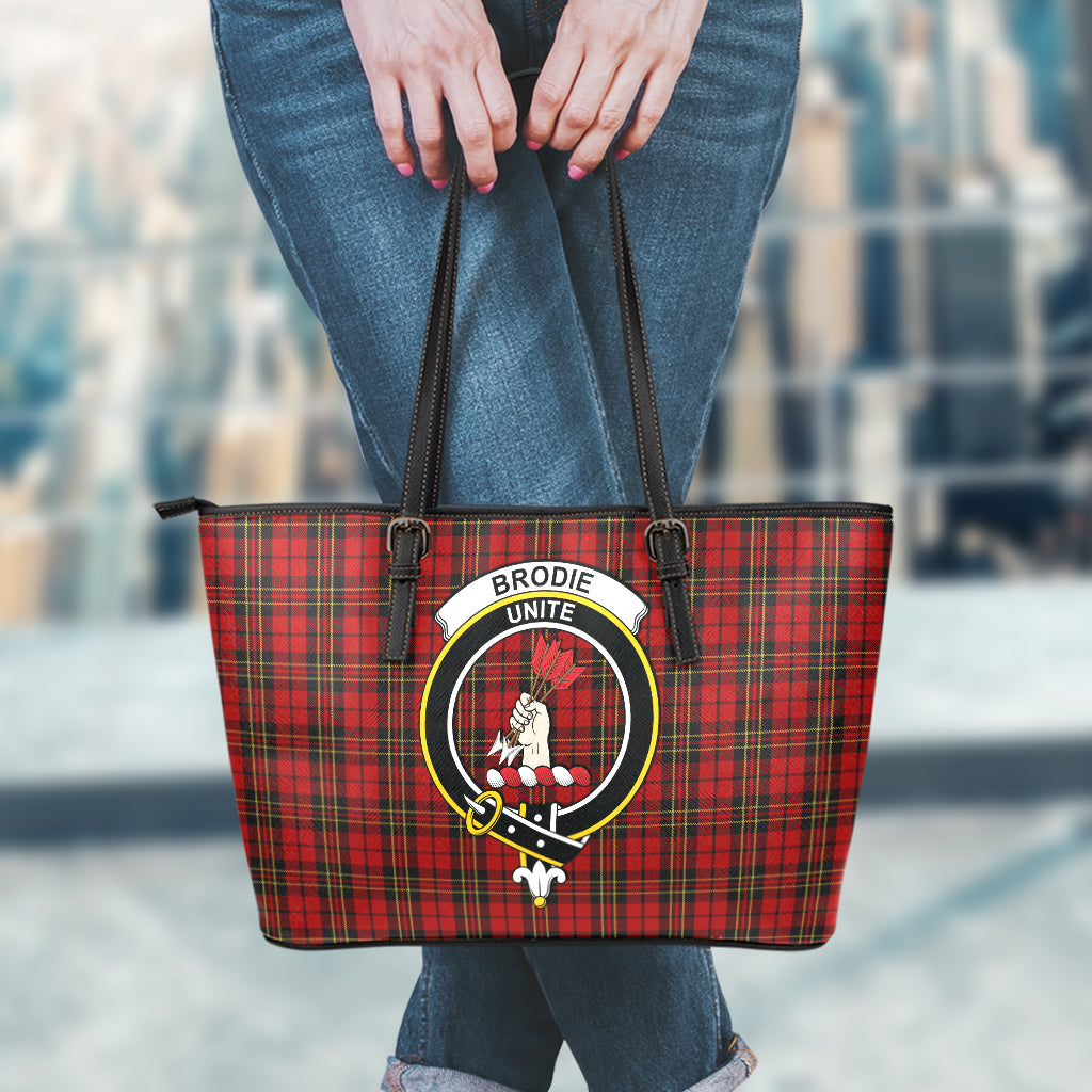 Brodie Tartan Leather Tote Bag with Family Crest - Tartanvibesclothing