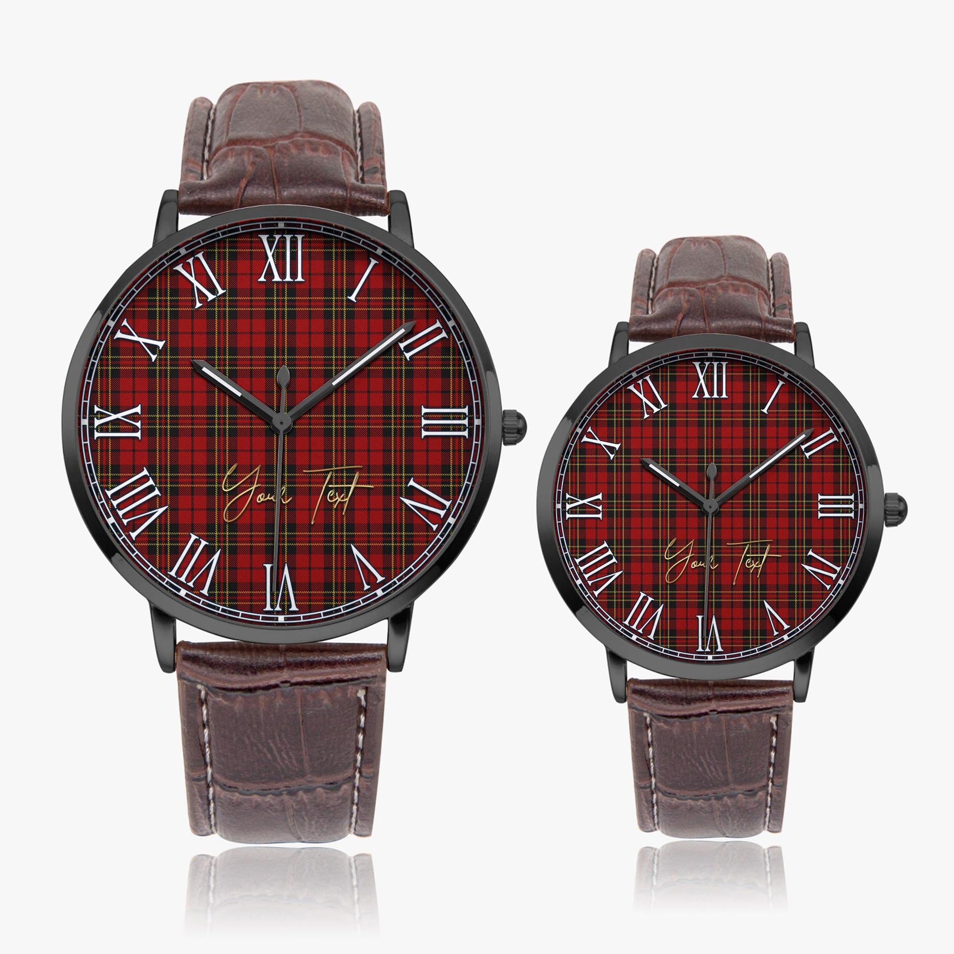 Brodie Tartan Personalized Your Text Leather Trap Quartz Watch Ultra Thin Black Case With Brown Leather Strap - Tartanvibesclothing