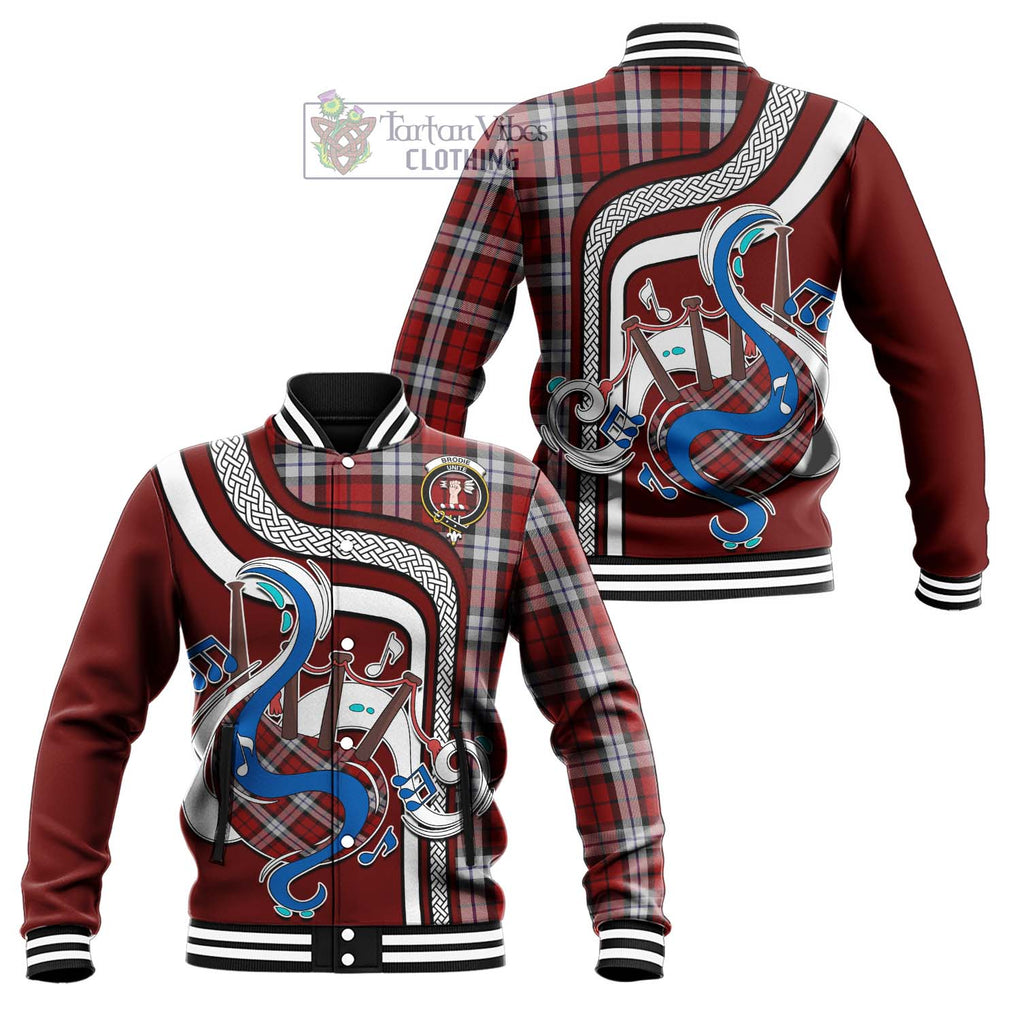 Tartan Vibes Clothing Brodie Dress Tartan Baseball Jacket with Epic Bagpipe Style