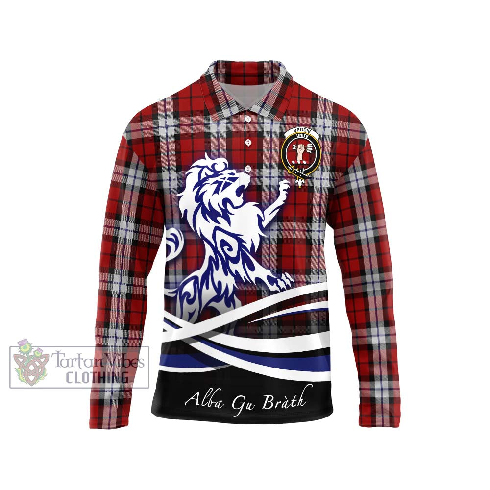 Brodie Dress Tartan Long Sleeve Polo Shirt with Alba Gu Brath Regal Lion Emblem Unisex - Tartanvibesclothing Shop