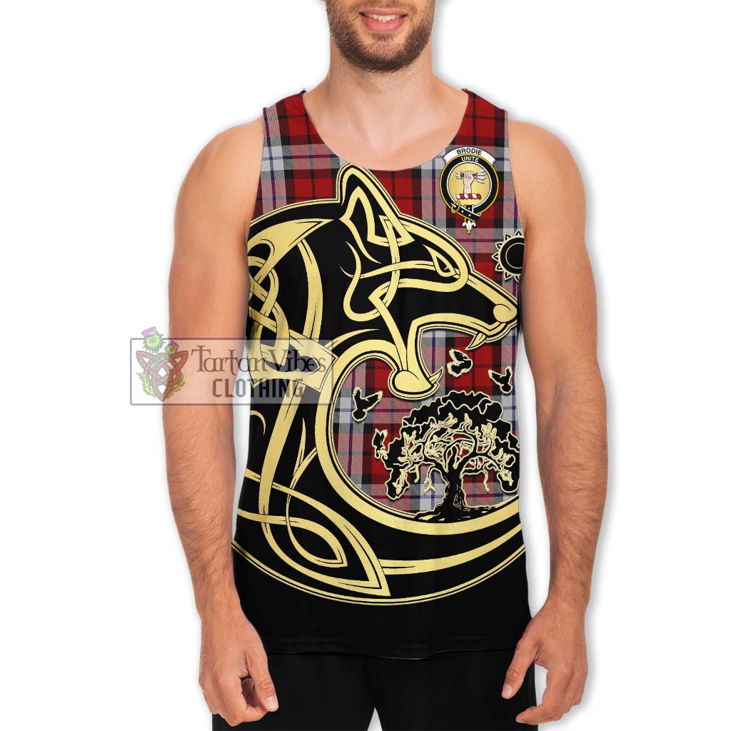 Tartan Vibes Clothing Brodie Dress Tartan Men's Tank Top with Family Crest Celtic Wolf Style