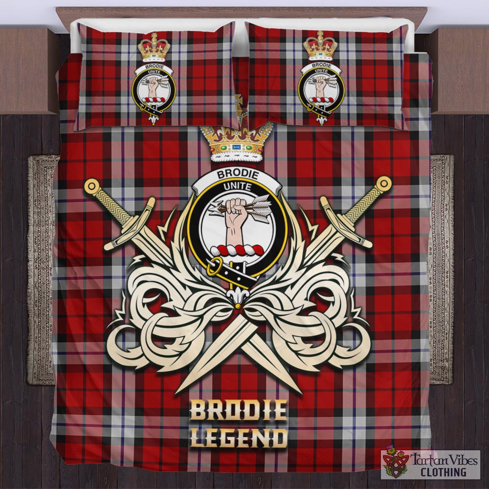 Tartan Vibes Clothing Brodie Dress Tartan Bedding Set with Clan Crest and the Golden Sword of Courageous Legacy