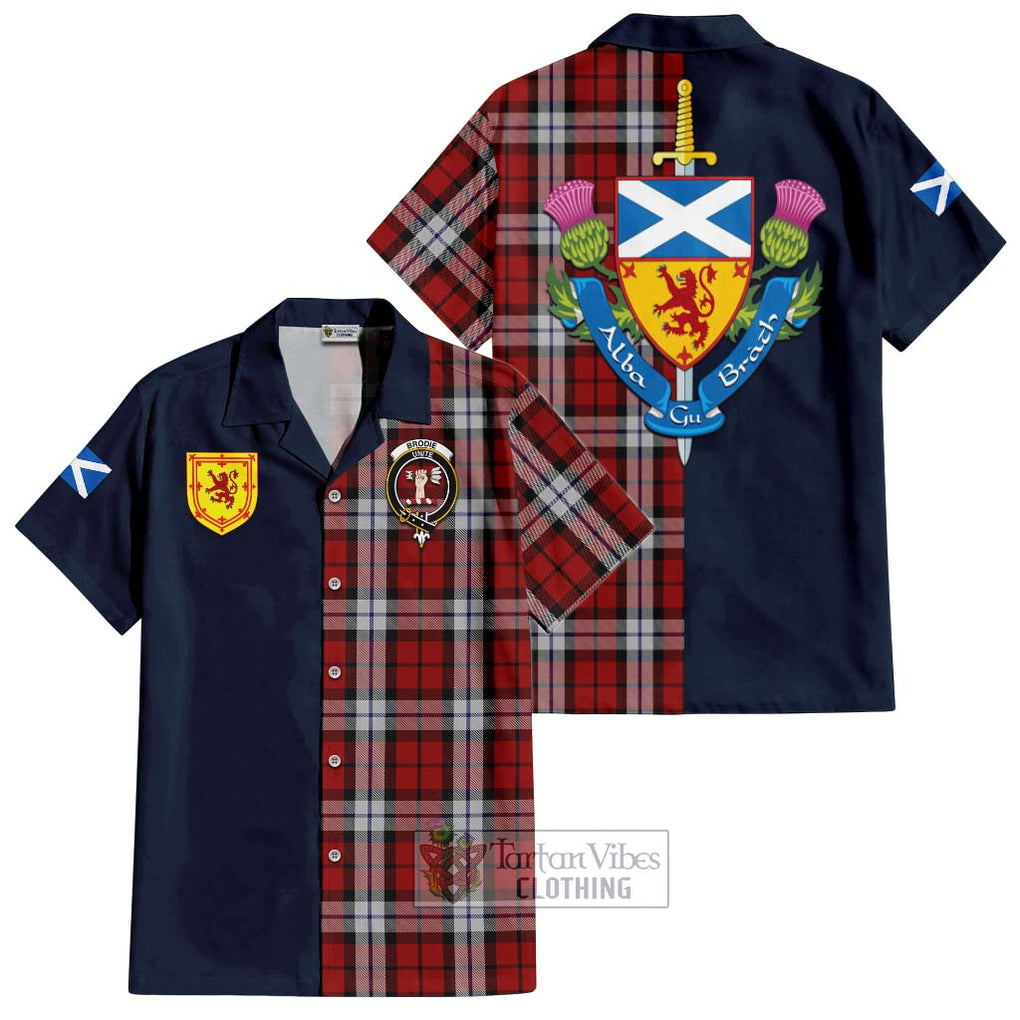 Tartan Vibes Clothing Brodie Dress Tartan Short Sleeve Button Shirt with Scottish Lion Royal Arm Half Style