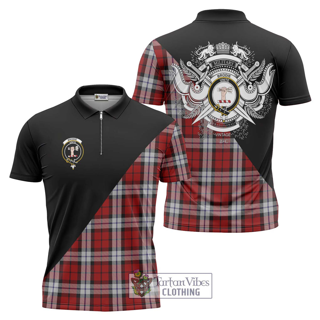 Brodie Dress Tartan Zipper Polo Shirt with Family Crest and Military Logo Style Unisex - Tartanvibesclothing Shop