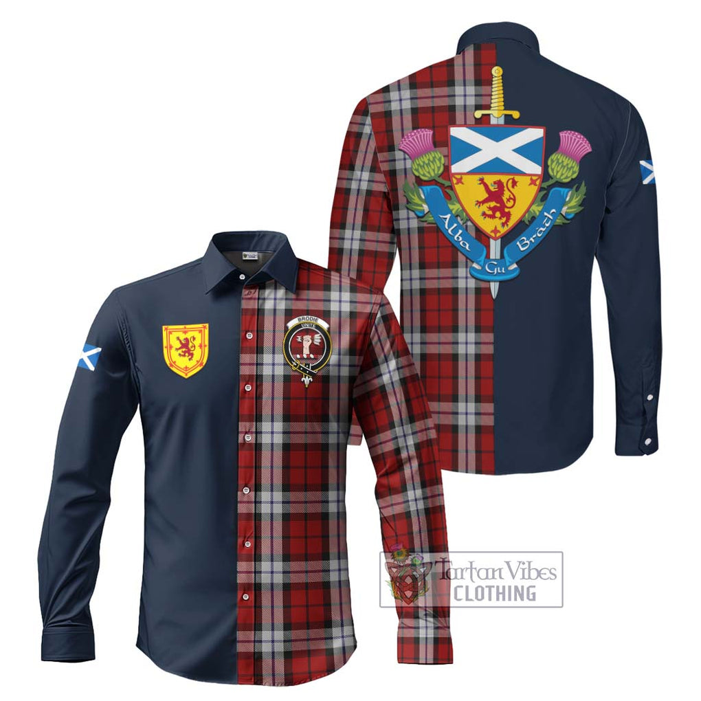 Tartan Vibes Clothing Brodie Dress Tartan Long Sleeve Button Shirt with Scottish Lion Royal Arm Half Style