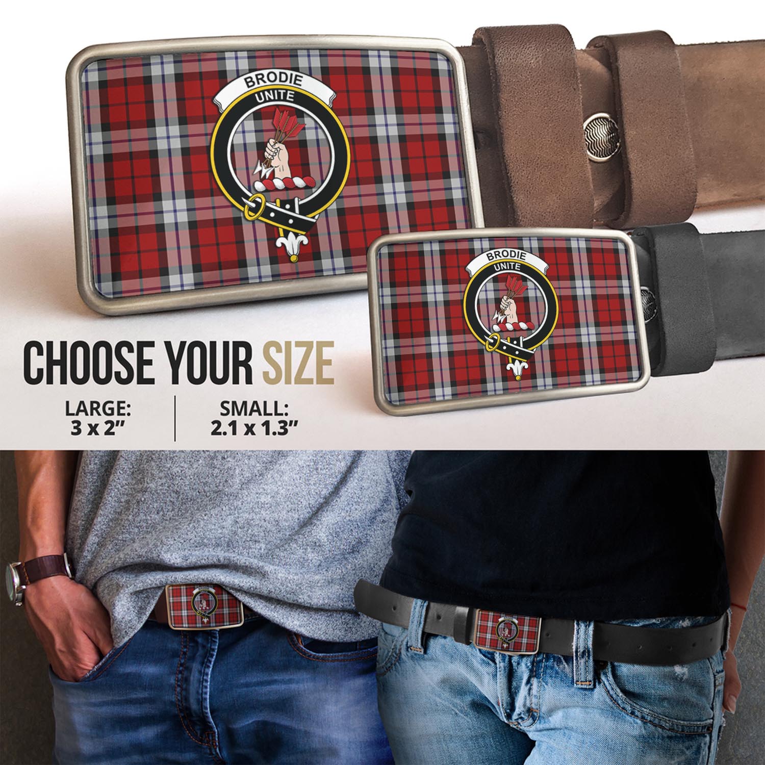 Brodie Dress Tartan Belt Buckles with Family Crest - Tartanvibesclothing