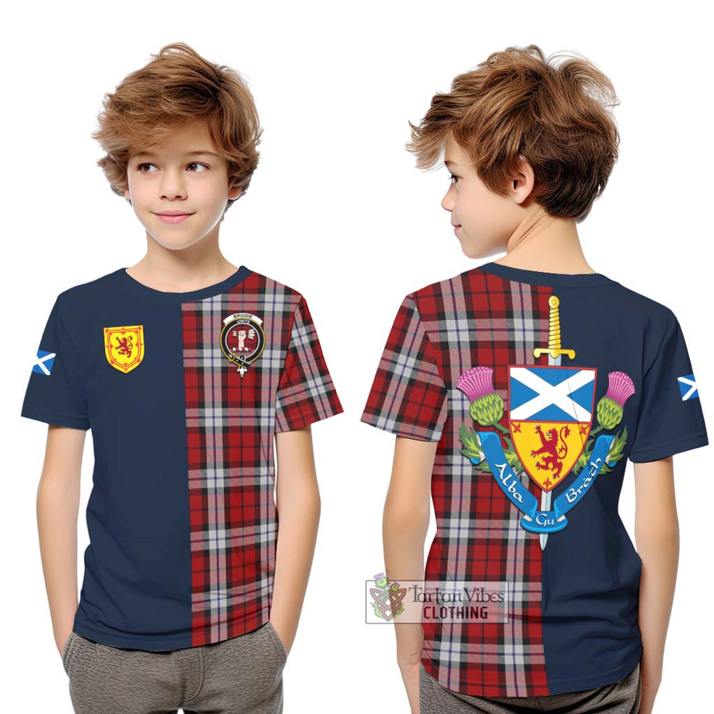 Tartan Vibes Clothing Brodie Dress Tartan Kid T-Shirt with Scottish Lion Royal Arm Half Style