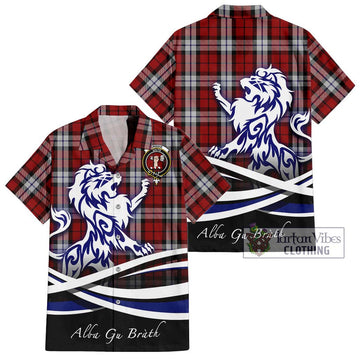 Brodie Dress Tartan Short Sleeve Button Shirt with Alba Gu Brath Regal Lion Emblem