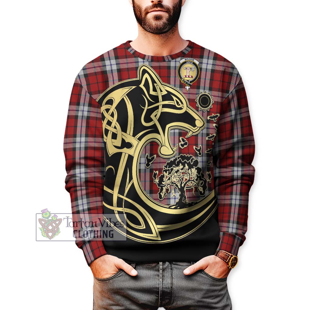 Tartan Vibes Clothing Brodie Dress Tartan Sweatshirt with Family Crest Celtic Wolf Style