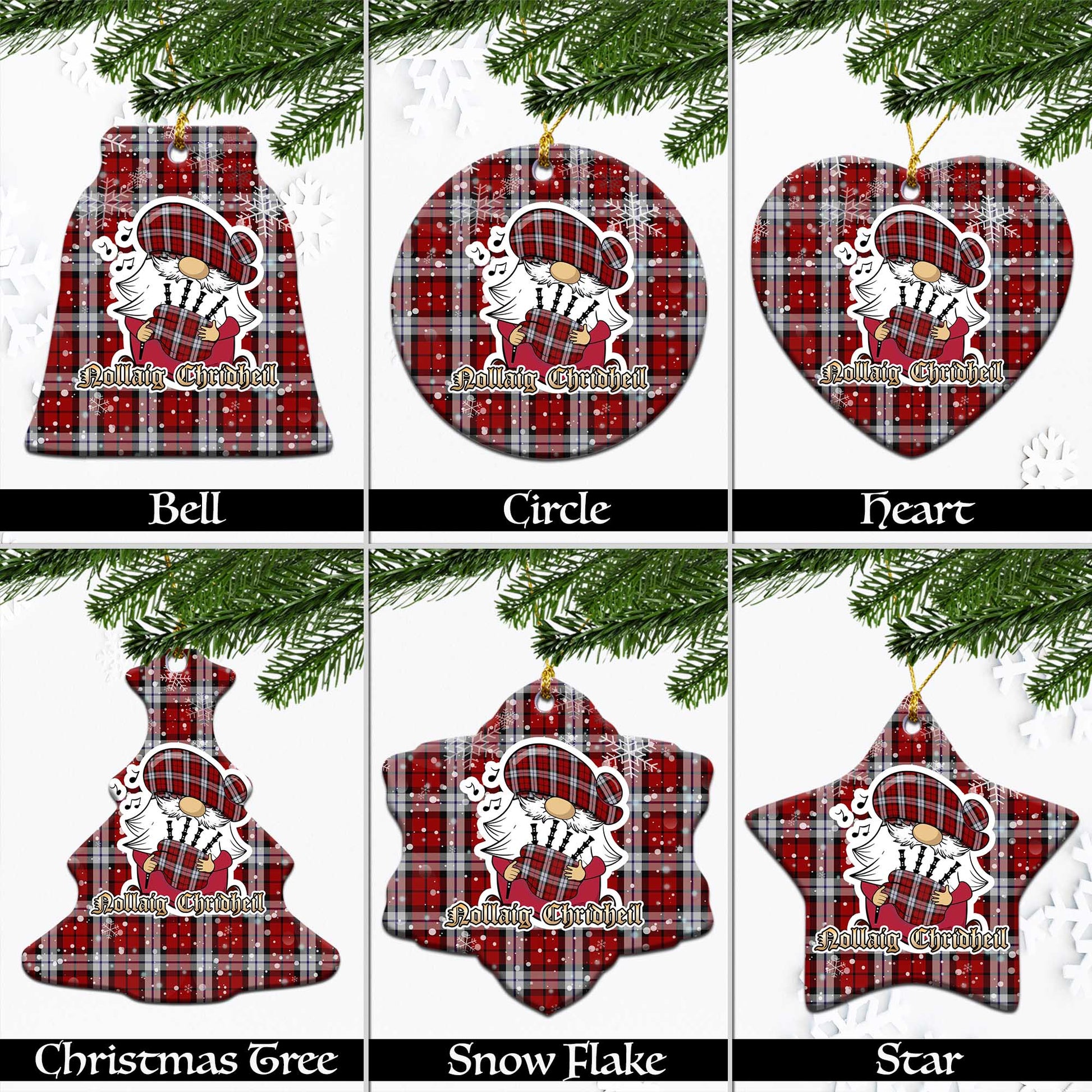 Brodie Dress Tartan Christmas Ornaments with Scottish Gnome Playing Bagpipes Ceramic - Tartanvibesclothing