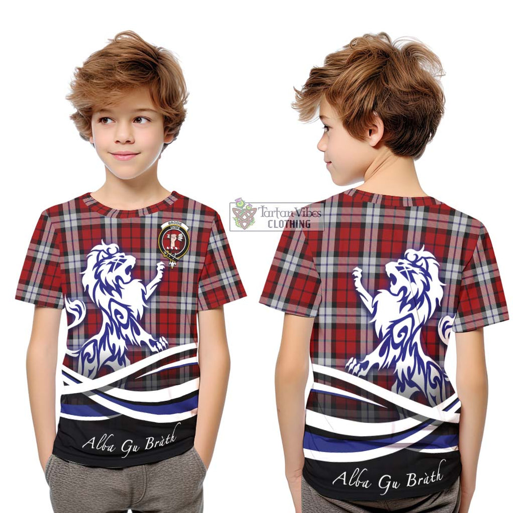 Brodie Dress Tartan Kid T-Shirt with Alba Gu Brath Regal Lion Emblem Youth XL Size14 - Tartanvibesclothing Shop