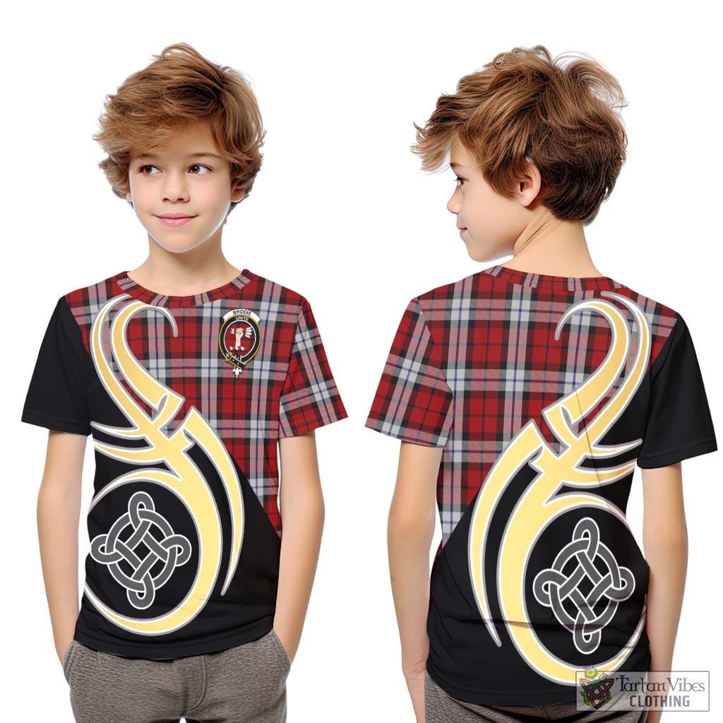 Brodie Dress Tartan Kid T-Shirt with Family Crest and Celtic Symbol Style Youth XL Size14 - Tartan Vibes Clothing