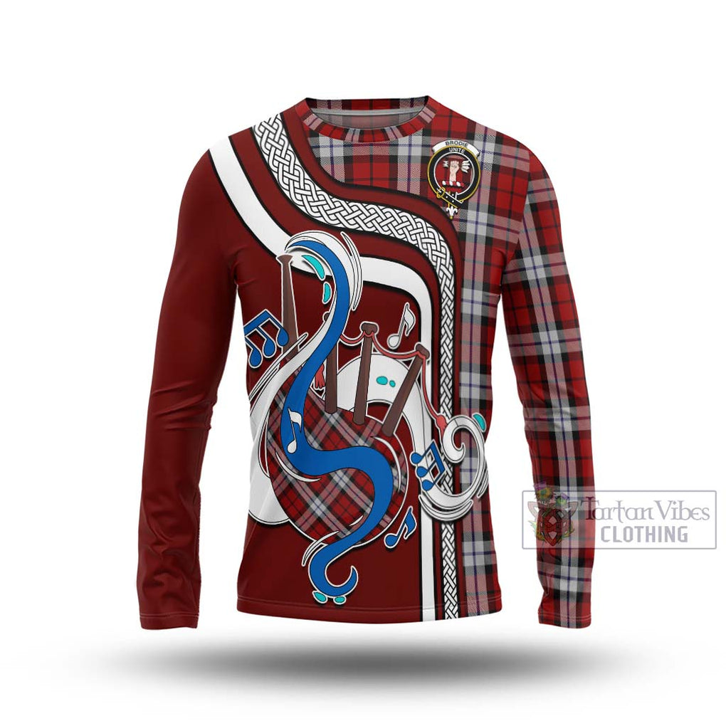 Tartan Vibes Clothing Brodie Dress Tartan Long Sleeve T-Shirt with Epic Bagpipe Style