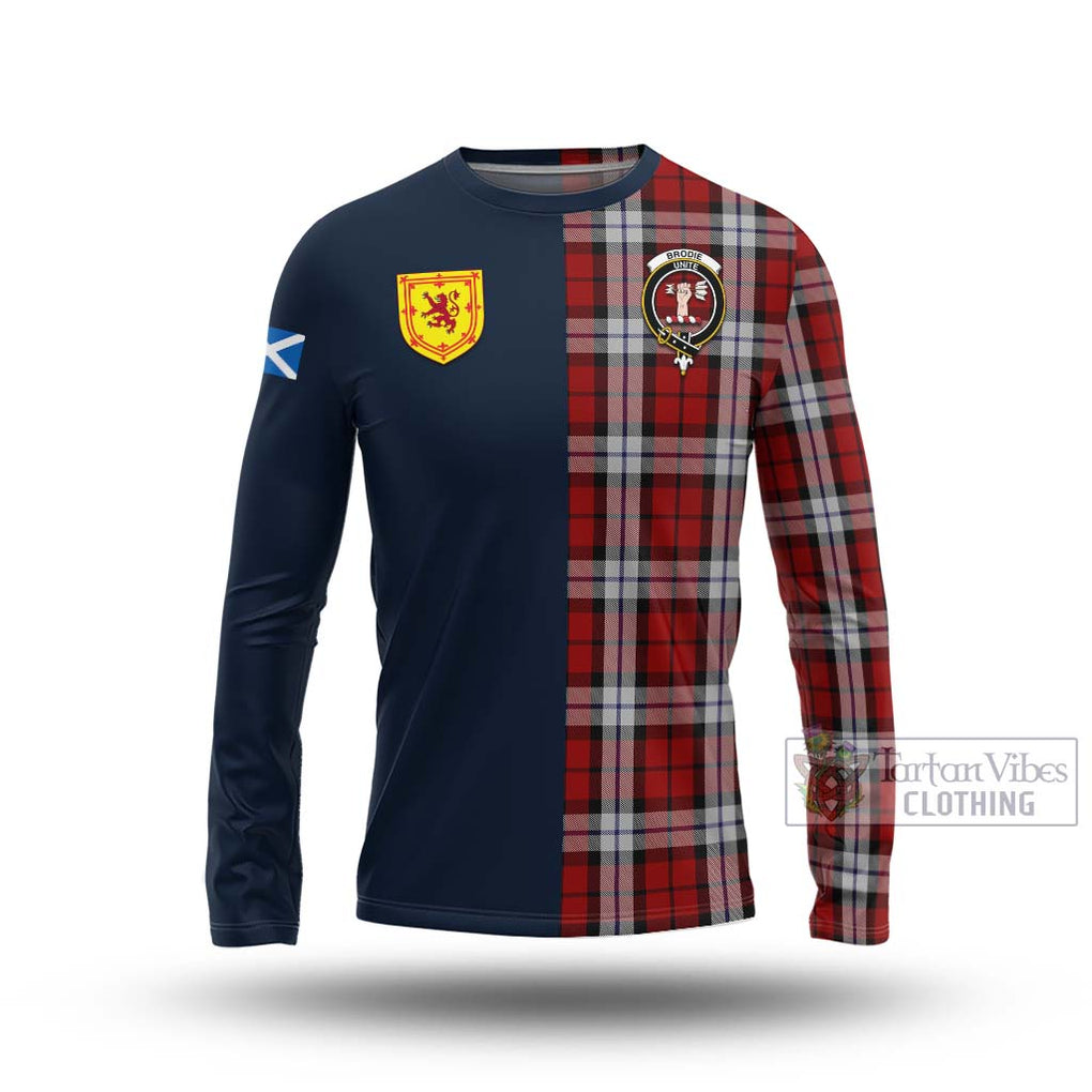 Tartan Vibes Clothing Brodie Dress Tartan Long Sleeve T-Shirt with Scottish Lion Royal Arm Half Style