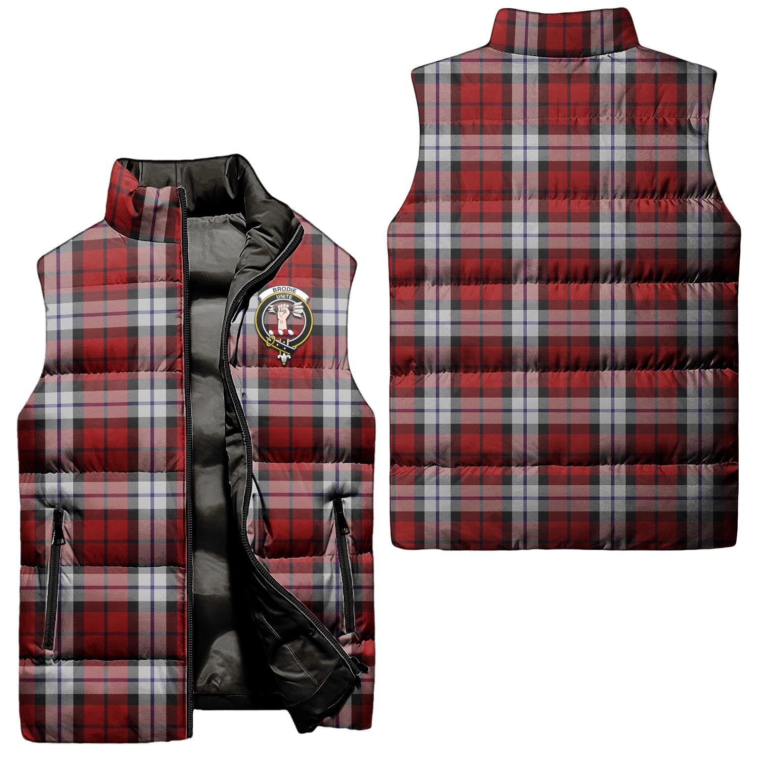 Brodie Dress Tartan Sleeveless Puffer Jacket with Family Crest Unisex - Tartanvibesclothing