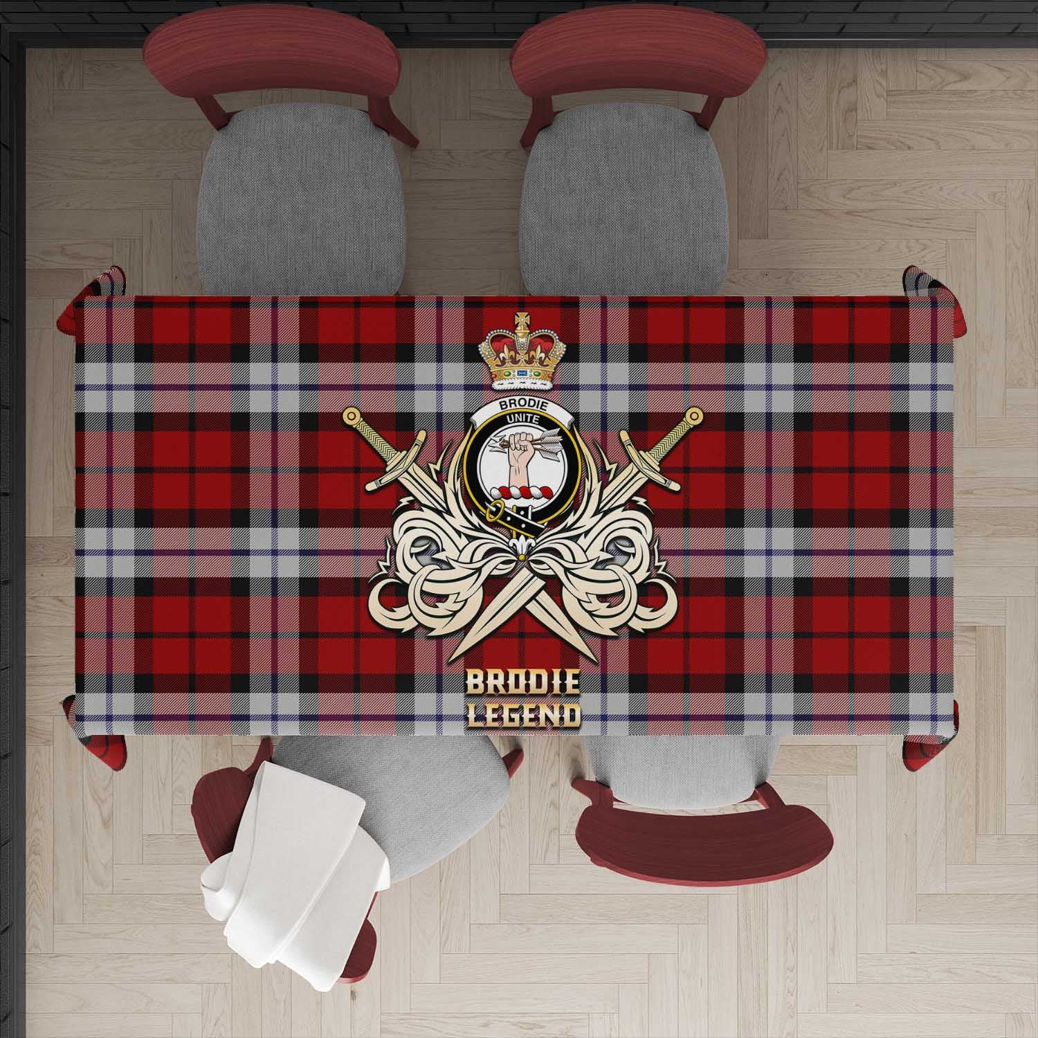 Tartan Vibes Clothing Brodie Dress Tartan Tablecloth with Clan Crest and the Golden Sword of Courageous Legacy