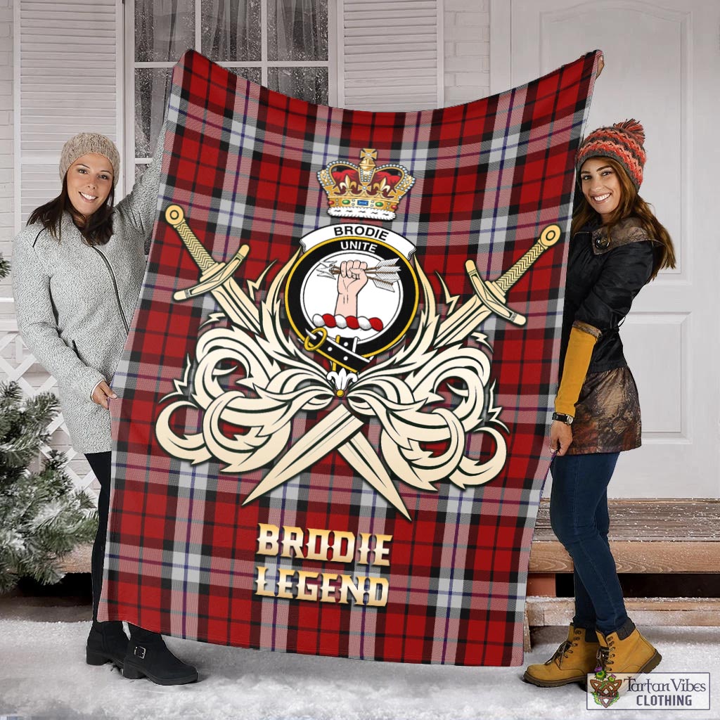 Tartan Vibes Clothing Brodie Dress Tartan Blanket with Clan Crest and the Golden Sword of Courageous Legacy