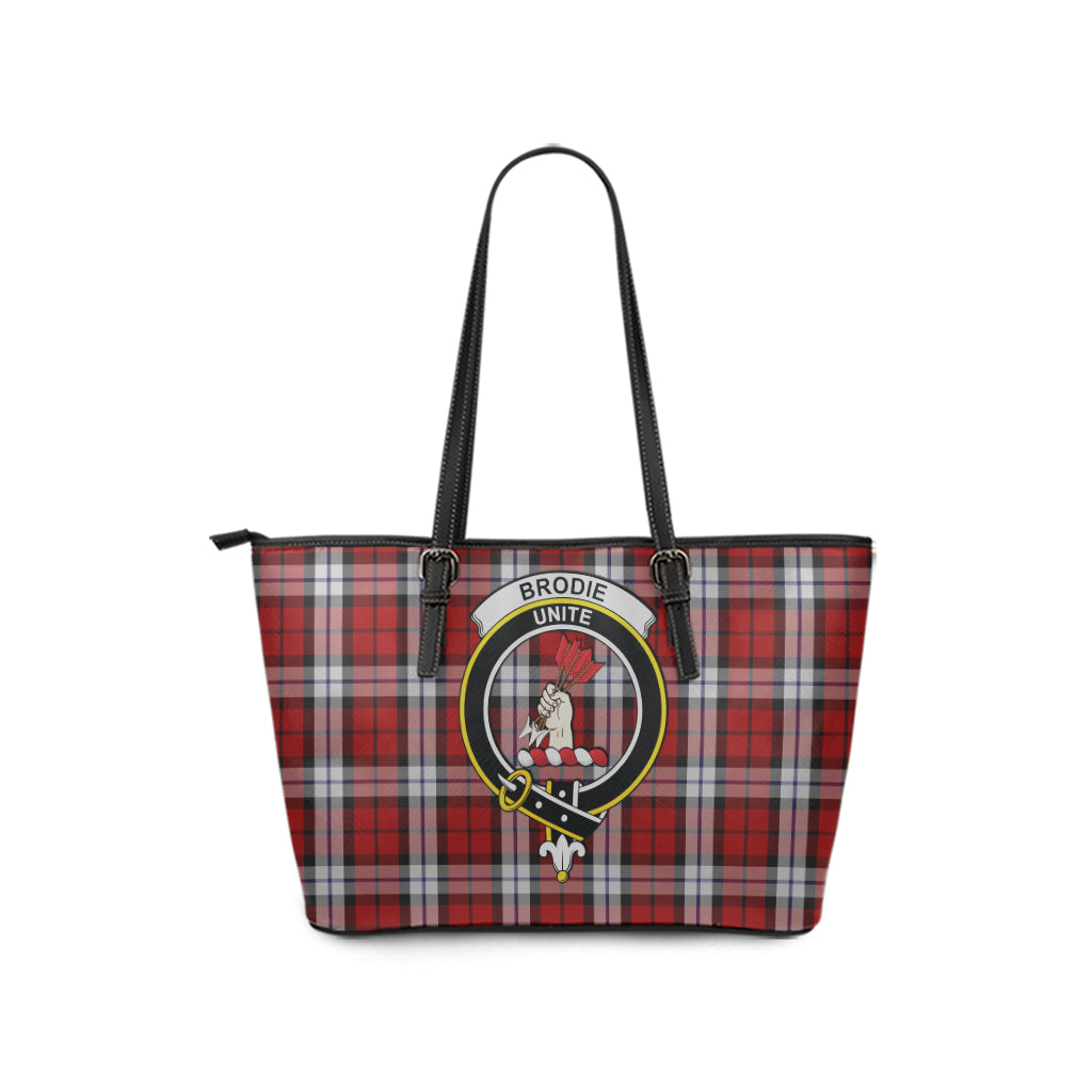 Brodie Dress Tartan Leather Tote Bag with Family Crest - Tartanvibesclothing