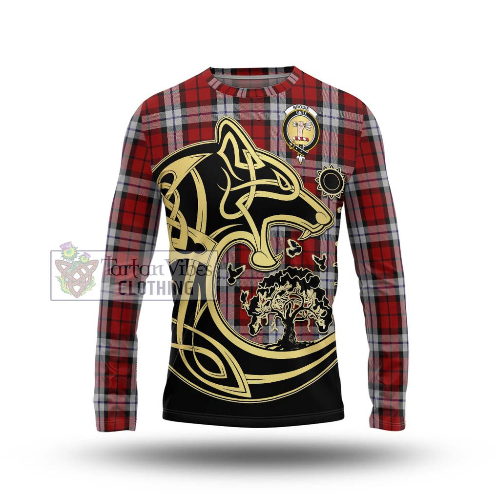 Brodie Dress Tartan Long Sleeve T-Shirt with Family Crest Celtic Wolf Style Unisex - Tartan Vibes Clothing