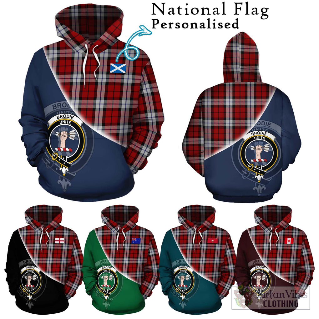 Brodie Dress Tartan Hoodie with Personalised National Flag and Family Crest Half Style Zip Hoodie - Tartanvibesclothing Shop