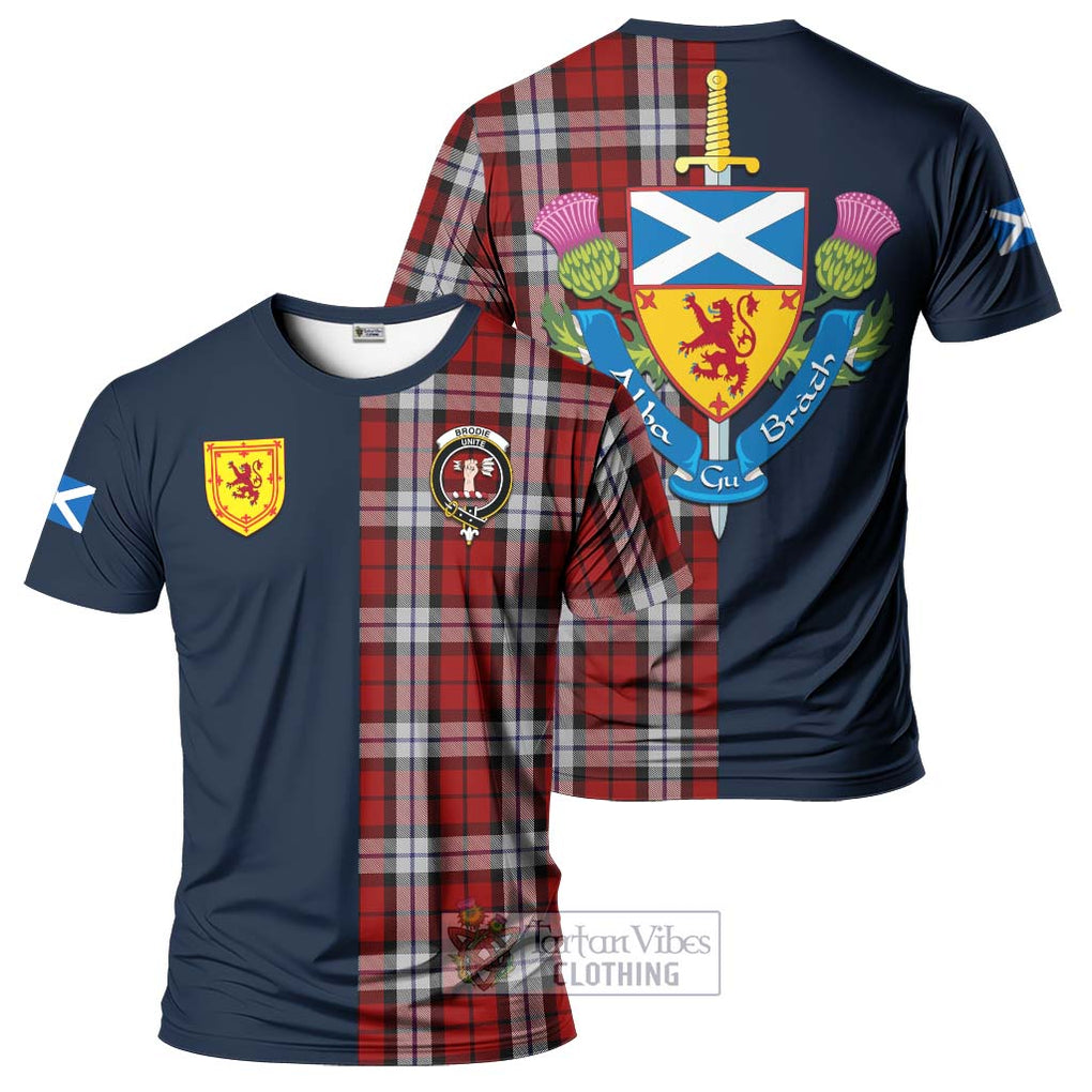 Tartan Vibes Clothing Brodie Dress Tartan T-Shirt Alba with Scottish Lion Royal Arm Half Style