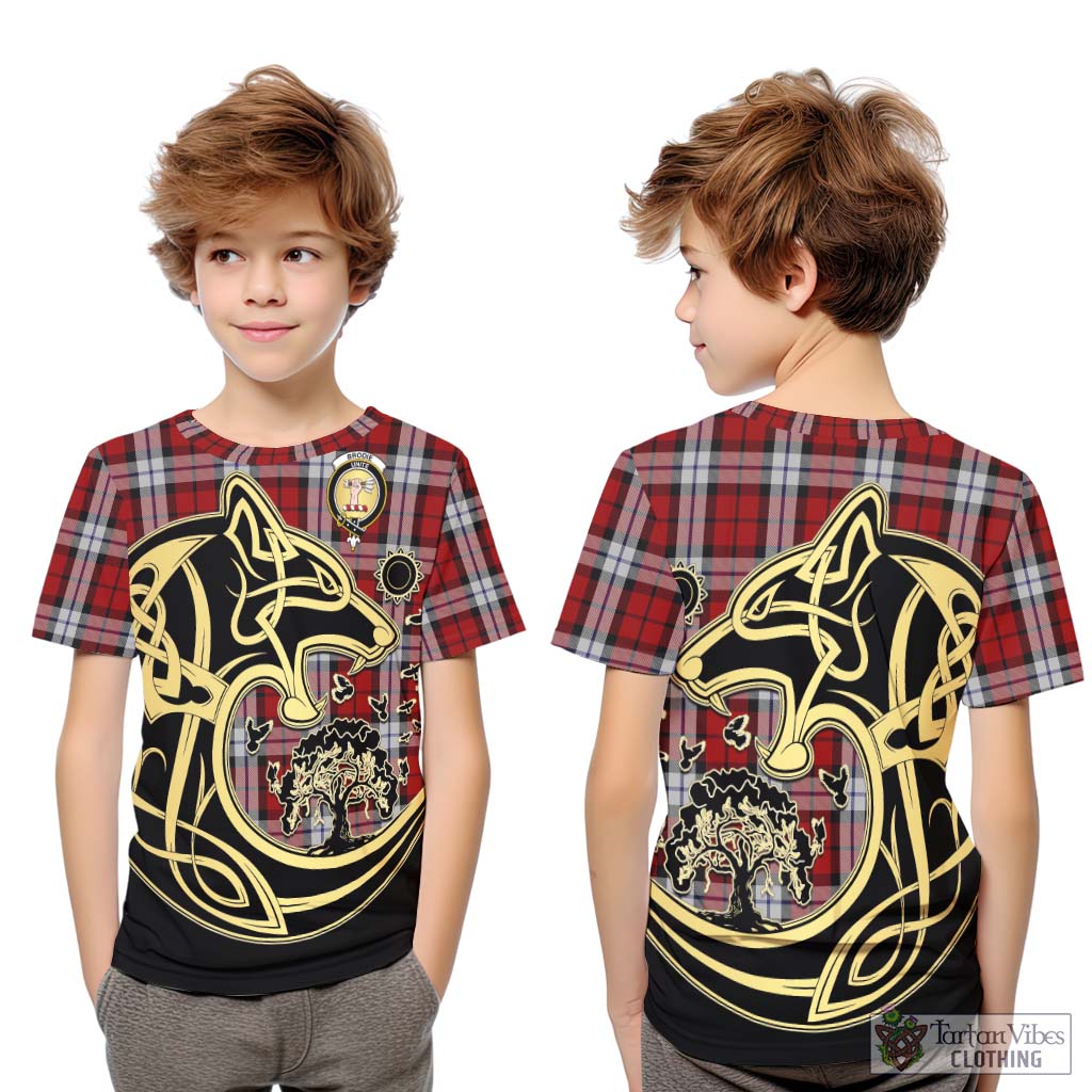 Tartan Vibes Clothing Brodie Dress Tartan Kid T-Shirt with Family Crest Celtic Wolf Style