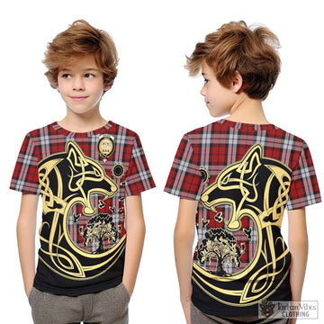 Brodie Dress Tartan Kid T-Shirt with Family Crest Celtic Wolf Style