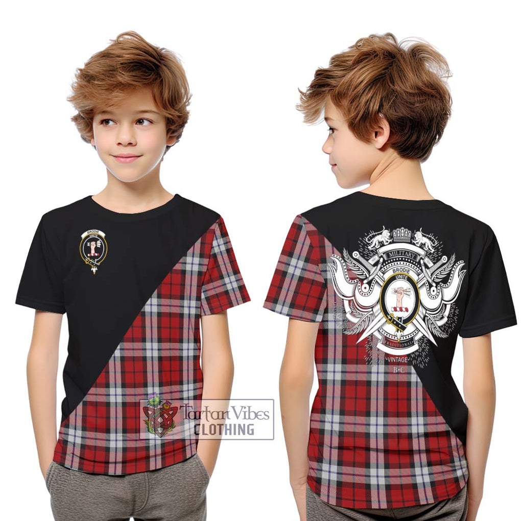 Brodie Dress Tartan Kid T-Shirt with Family Crest and Military Logo Style Youth XL Size14 - Tartanvibesclothing Shop