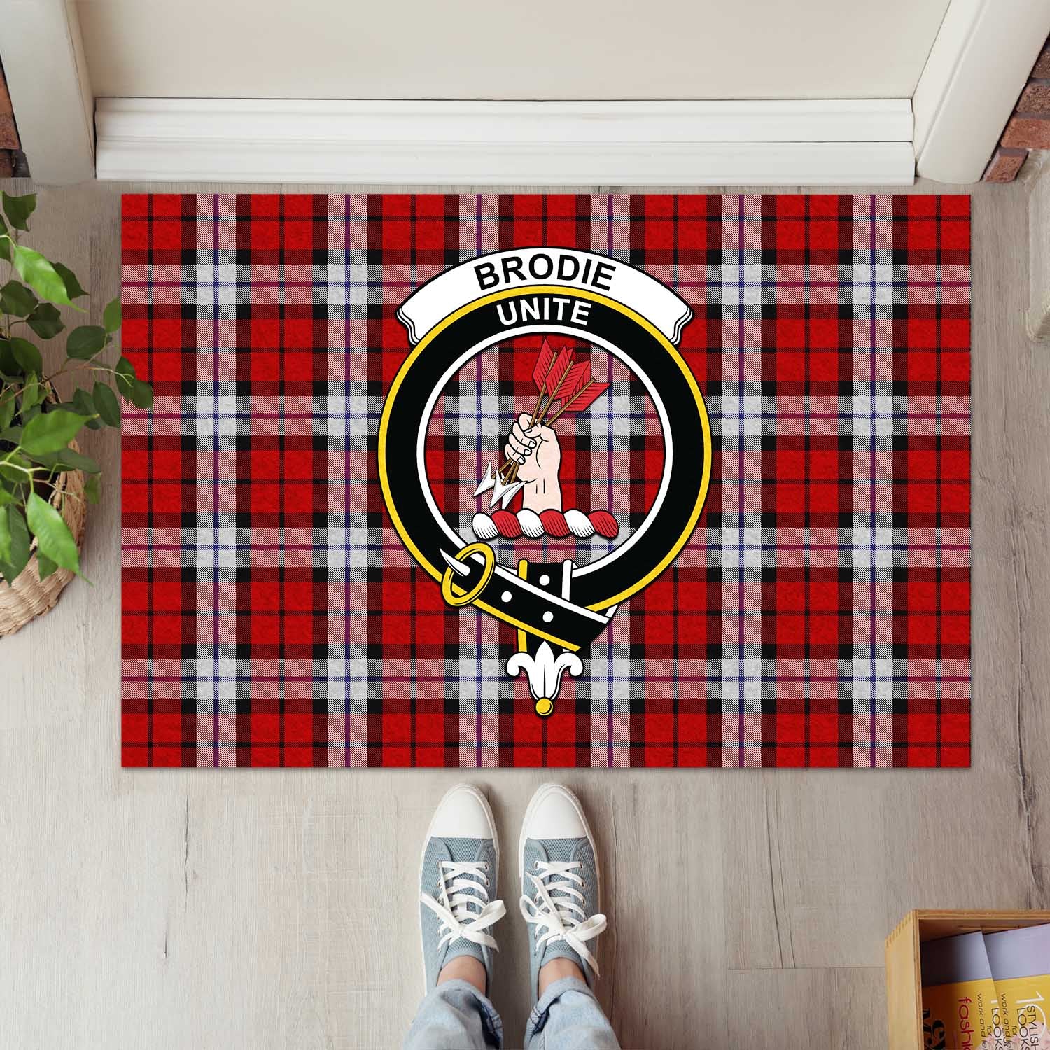 Brodie Dress Tartan Door Mat with Family Crest - Tartanvibesclothing