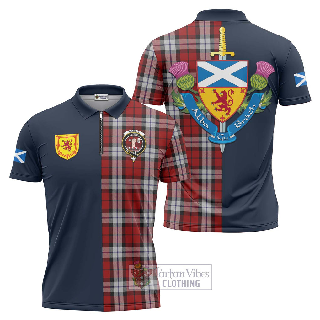 Tartan Vibes Clothing Brodie Dress Tartan Zipper Polo Shirt with Scottish Lion Royal Arm Half Style