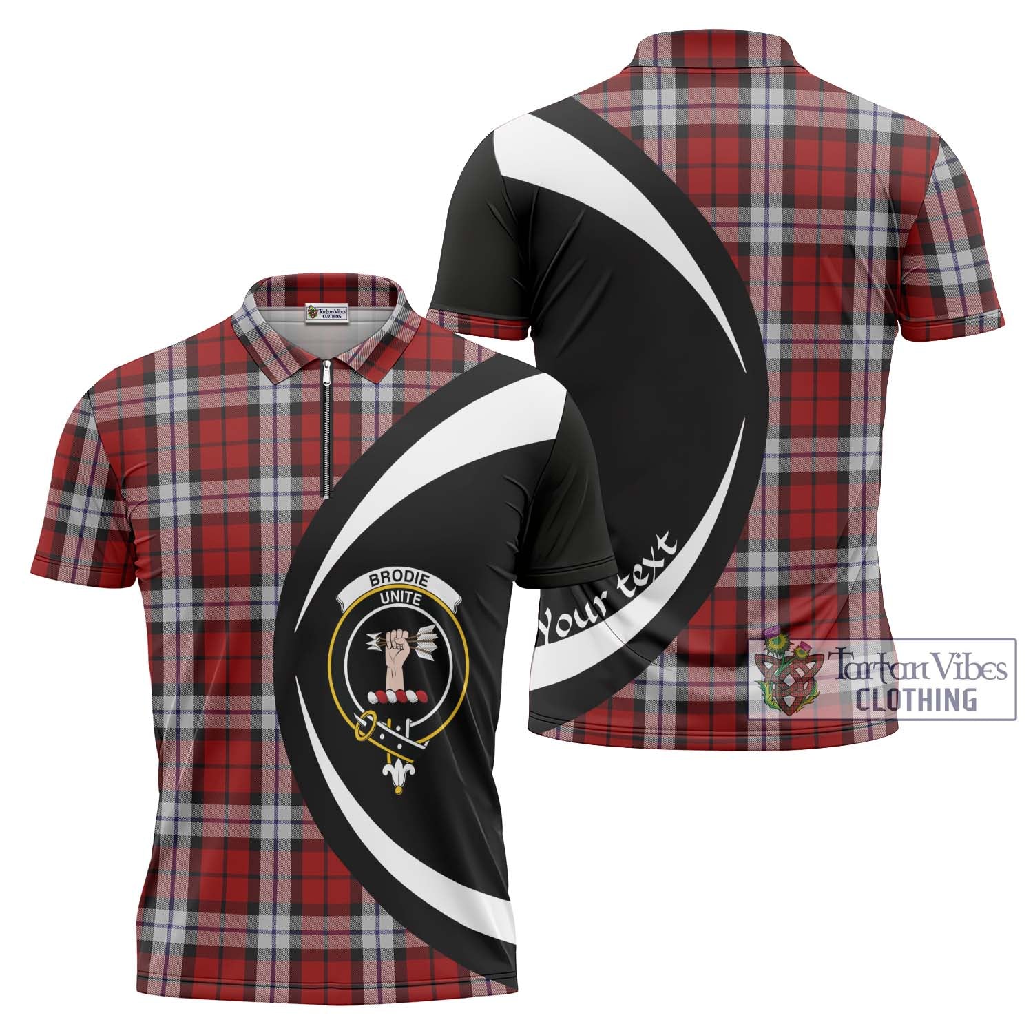 Tartan Vibes Clothing Brodie Dress Tartan Zipper Polo Shirt with Family Crest Circle Style